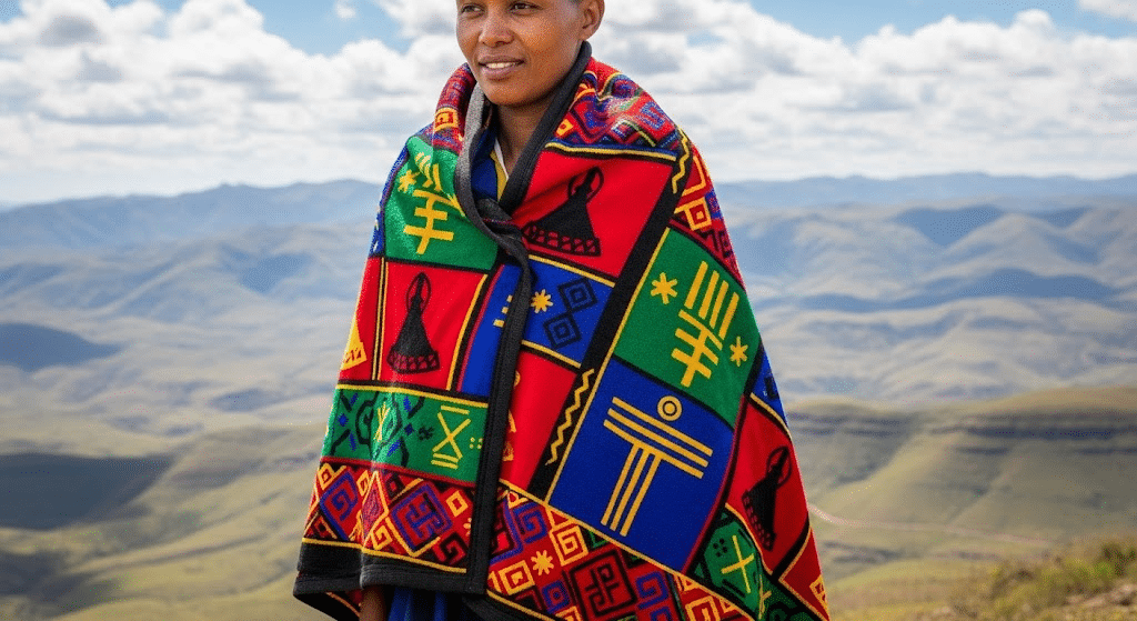 Basotho-Person-Wearing-Colorful-Traditional-Ceremonial-Blanket
