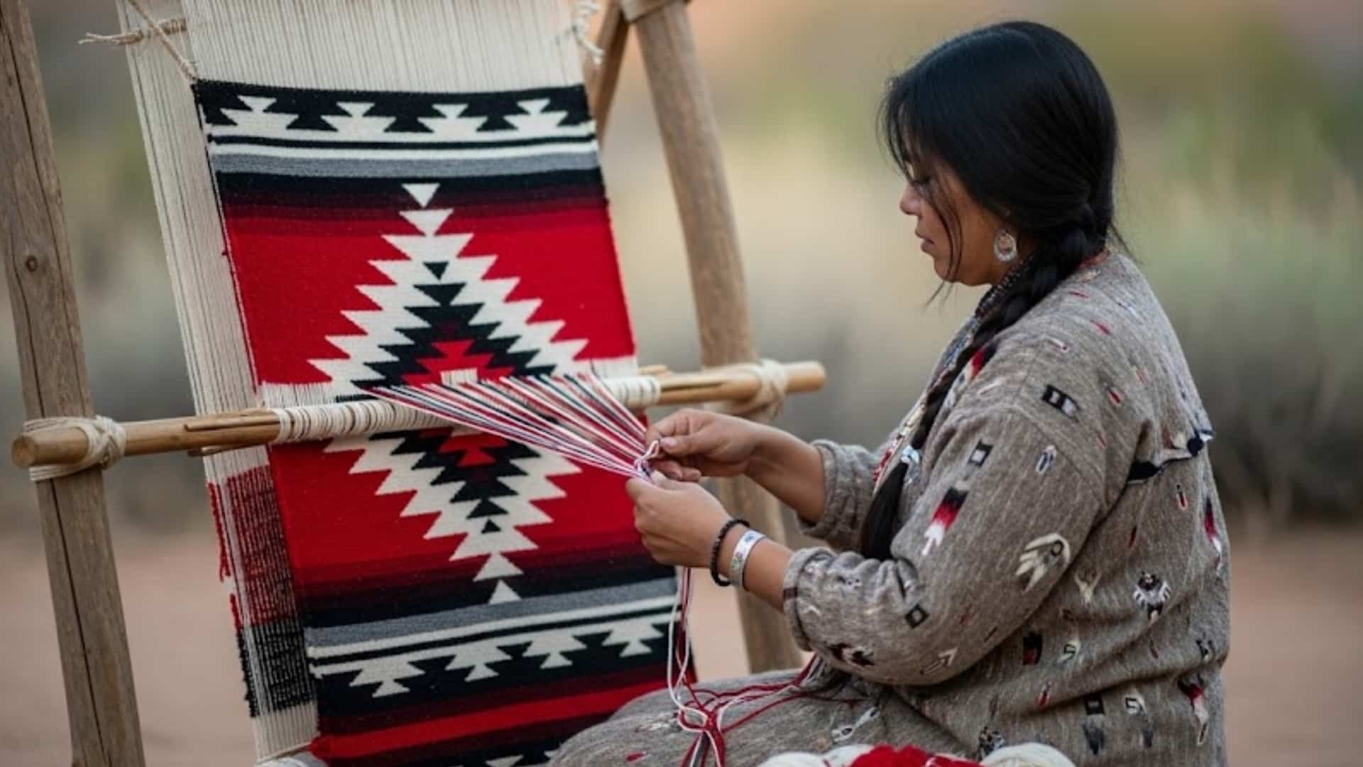 Native-American-Weaver-Creating-Navajo-Blanket-With-Geometric-Patterns